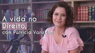 Patricia Vanzolini, no programa Guia das Profissões, ao lado do escrito" A vida no Direito, com Patricia Vanzolini".