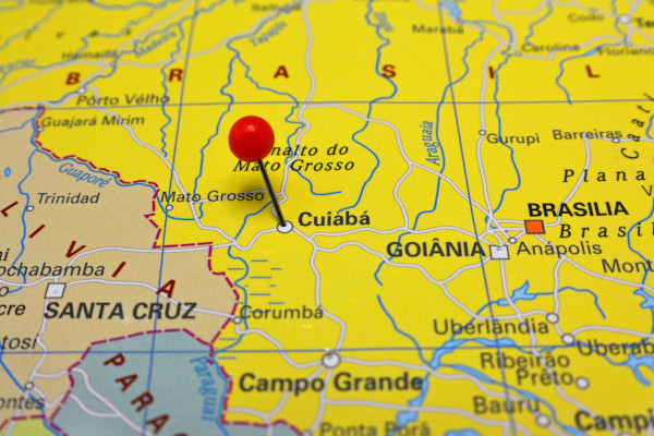 Recorte de mapa onde está destacada a localização de Cuiabá
