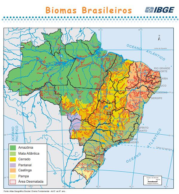 Mapa dos biomas brasileiros. Fonte: IBGE.