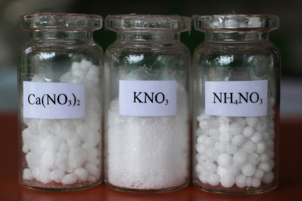 Nitratos são comumente utilizados como fertilizantes.