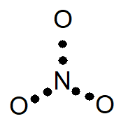 Etapa de disposição dos pares de elétrons ligantes entre o átomo central e os demais átomos da fórmula do nitrato.