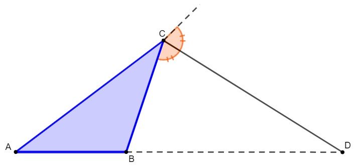 Triângulo para ilustrar teorema da bissetriz externa