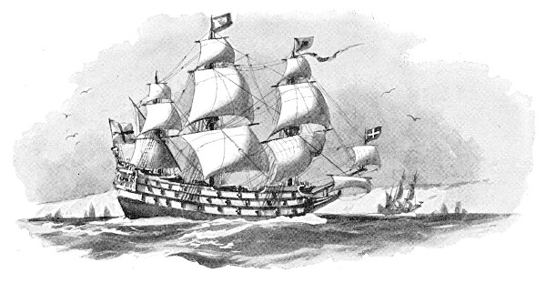 Ilustração de um navio de guerra inglês feita por Meyers Konversations-Lexikon.