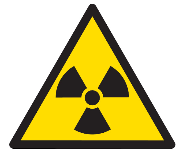 Ilustração do símbolo indicador de radiação.