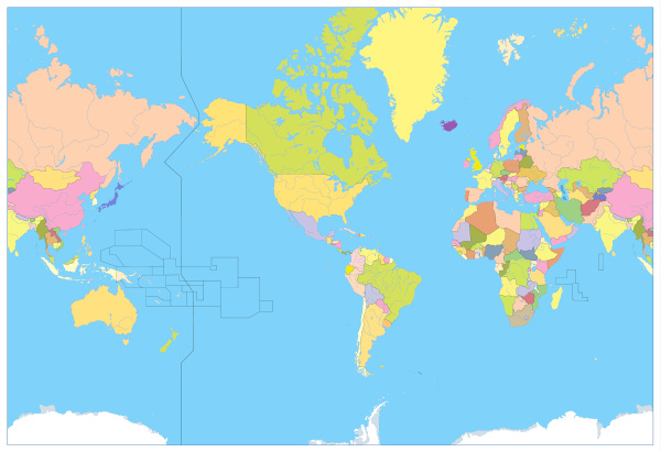 Mapa mostrando a Linha Internacional da Data.