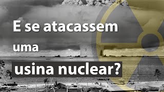 Texto"E se atacassem uma usina nuclear?" próximo a uma representação de um ataque a uma usina nuclear?.