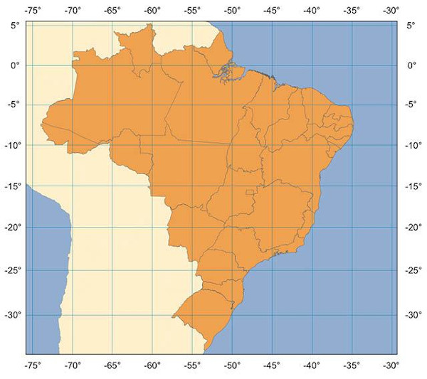 Mapa do Brasil feito com a projeção de Mercator. [2]