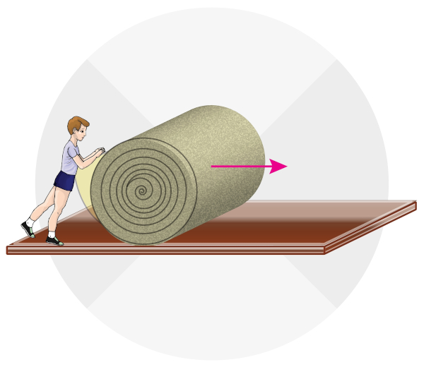 Ilustração de uma pessoa movendo um grande tapete empregando uma força sobre ele.