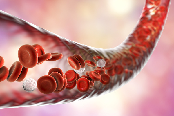 Ilustração em três dimensões representando o fluxo de um vaso sanguíneo.