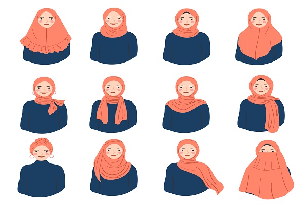 Ilustração de mulheres com diferentes tipos de véus