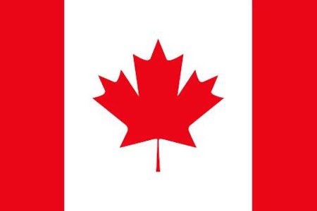 Bandeira do Canadá, nas cores branca e vermelha. 