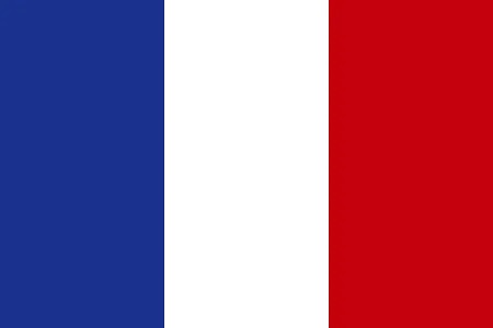 Bandeira da França, nas cores azul, branca e vermelha.