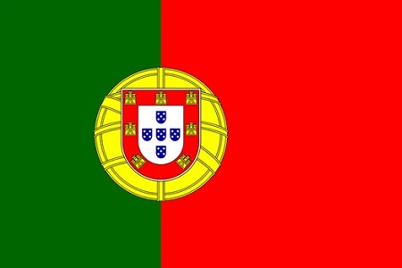 Bandeira de Portugal em verde-escuro, vermelho, amarelo e com detalhes em branco e azul.