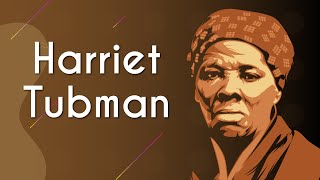 "Harriet Tubman | Grandes Mulheres da História" escrito sobre fundo marrom e ao lado uma ilustração de Harriet Tubman