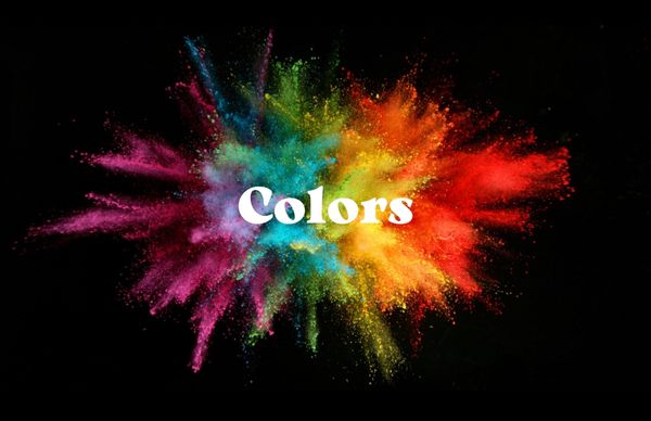 Representação das cores em inglês (colors) por meio de uma explosão de cores em um fundo preto.