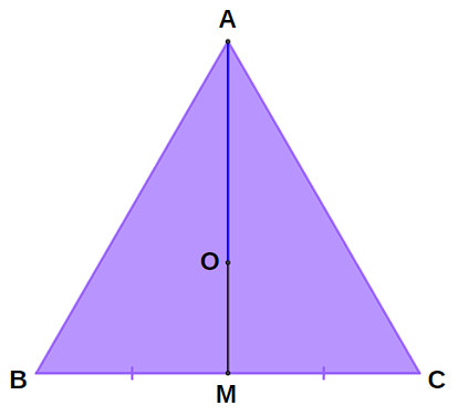 Triângulo equilátero ABC, na cor roxa.