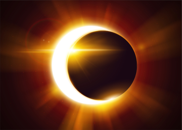 Eclipse solar parcial, caracterizado pelo bloqueio parcial dos raios solares.