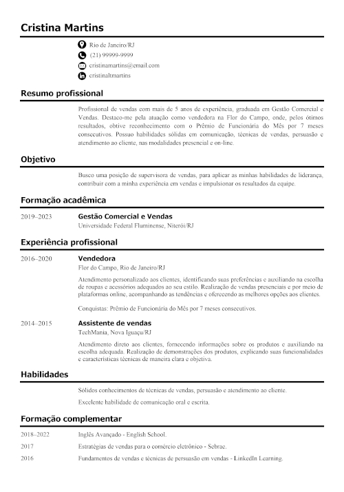 Exemplo de curriculum vitae.