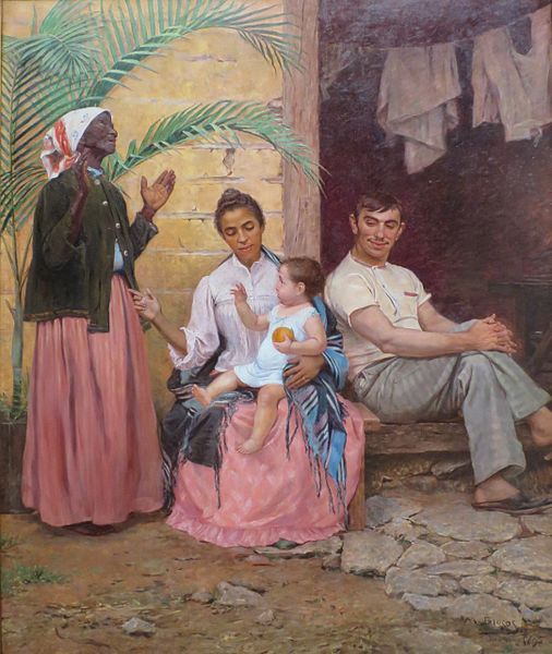 A redenção de Cam, pintura de Modesto Brocos, 1895, em referência às críticas à ideia de democracia racial.