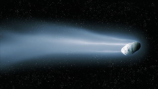 Cauda e núcleo de um cometa no espaço sideral.