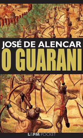 Ilustração de um grupo de indígenas na capa do livro O guarani, de José de Alencar.