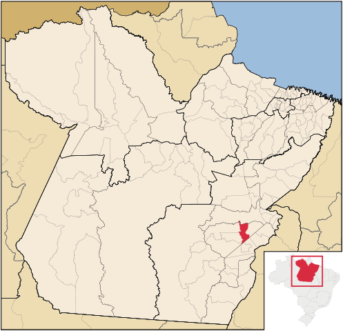 Cidade de Curionópolis no mapa do Pará, onde fica a Serra Pelada.