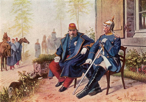 Pintura retratando Otto von Bismarck e Napoleão III após a Batalha de Sedan, ao fim da Guerra Franco-Prussiana.