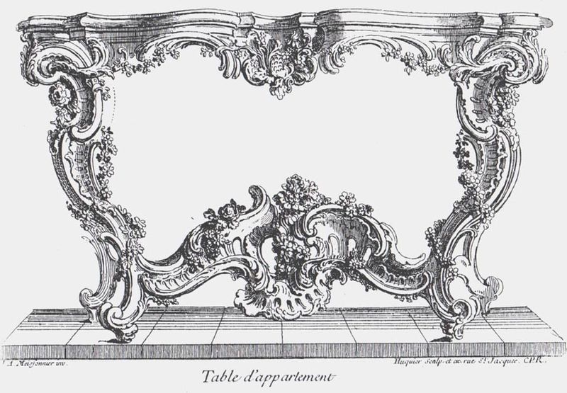 Mesa projetada por Juste-Aurèle Meissonnier, em 1730, uma mobília do rococó.