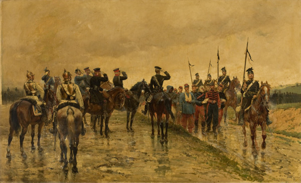 Pintura retratando a prestação de homenagem aos soldados franceses derrotados na Guerra Franco-Prussiana.