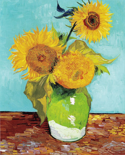 Pintura “Três Girassóis”, parte da série de quadros “Os Girassóis”, de Vincent van Gogh.