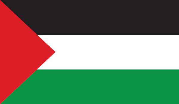 Bandeira da Palestina, território ao qual a Cisjordânia pertence junto com a Faixa de Gaza.