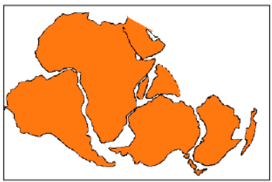 Mapa da posição aproximada dessas massas continentais no final do período Jurássico em uma questão da Fuvest.