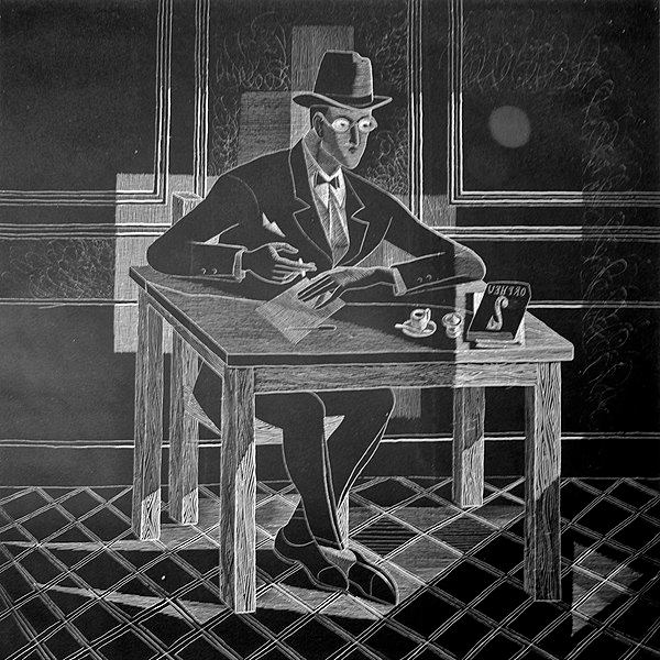 Ilustração representando Fernando Pessoa, integrante do orfismo.
