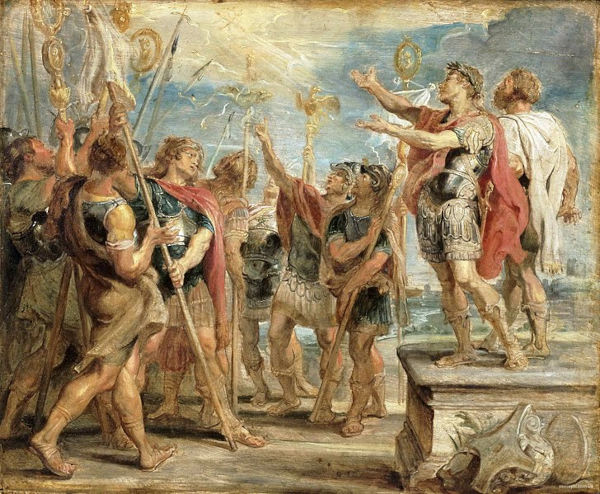 A conversão do imperador romano Constantino representada em pintura. O cristianismo cresceu após a queda do Império Romano.