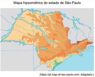 Mapa hipsométrico de São Paulo em exercício sobre cartografia.
