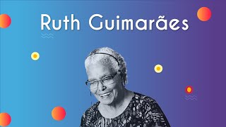 Escrito "Ruth Guimarães" sobre um fundo azul e roxo.