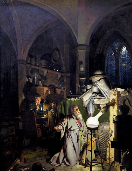  “O alquimista descobrindo o fósforo”, pintura de Joseph Wright, de 1771.