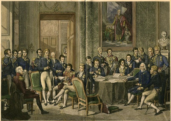 Pintura representando os líderes europeus no Congresso de Viena, no final das Guerras Napoleônicas.