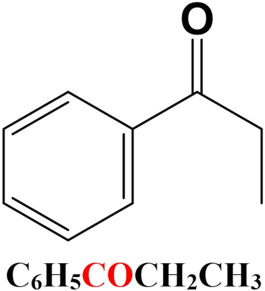 Estrutura química da propiofenona, uma das cetonas mistas.