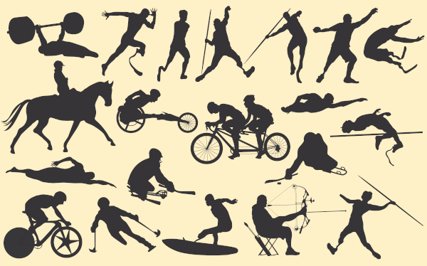 Ilustração mostrando alguns esportes paralímpicos, esportes que podem ser disputados nas Paralimpíadas (Jogos Paralímpicos).