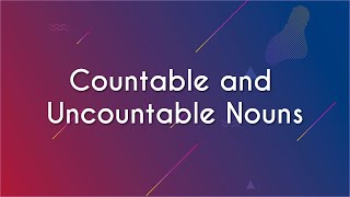 Título "Countable and Uncountable Nouns" escrito em fundo degradê de rosa e roxo.