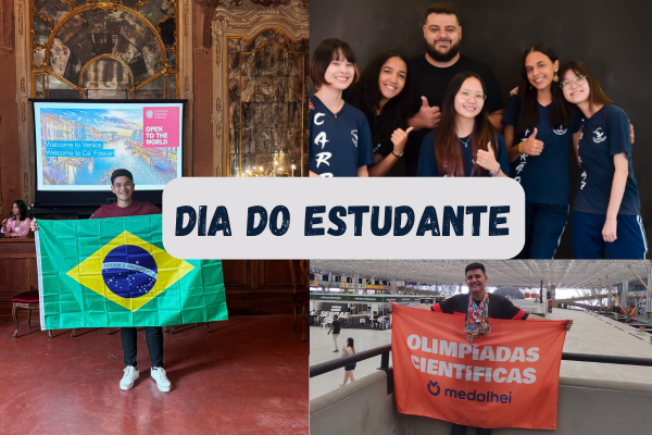 Montagem com fotos de estudantes