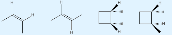 Pares de isômeros geométricos, exemplos de isomeria cis-trans (geométrica).