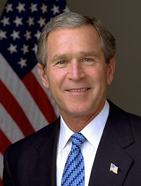 Retrato de George Walker Bush, um dos presidentes dos Estados Unidos que assumiu dois mandatos.