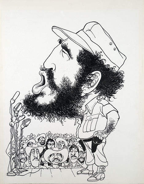 A charge apresenta aspecto caricatural. Na imagem, Fidel Castro.