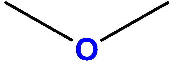 Estrutura química dos éteres, uma das classificações das funções orgânicas.