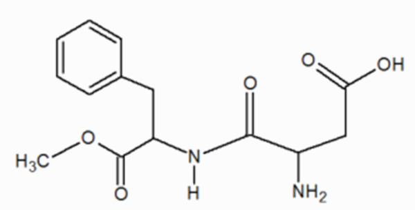 Estrutura da aspartame em exercícios sobre funções orgânicas.