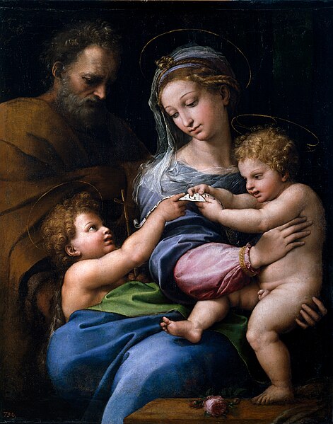 “Madonna della rosa”, pintura atribuída a Rafael, retrata Maria, mãe de Jesus.