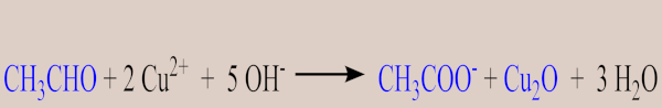 Fórmula molecular da reação do etanal (acetaldeído) com o regente de Fehling.
