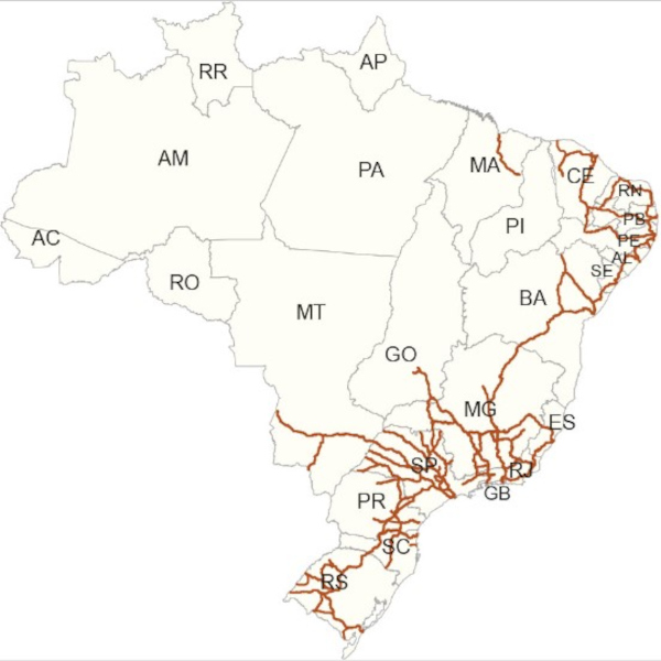 [imagem_principal] Mapa das ferrovias do Brasil produzido pelo IBGE.